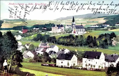 REPRO Ansichtskarte Niederschlema-Bad Schlema - Blick auf den Ort 1900/1998