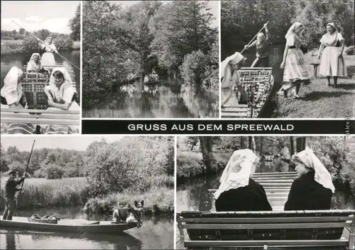 Lübbenau (Spreewald) Lubnjow Landschaftsgebiet: Spreewald, Kahn, Trachten 1979