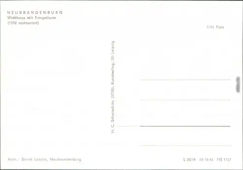 Ansichtskarte Neubrandenburg Wiekhaus mit Fangelturm 1974