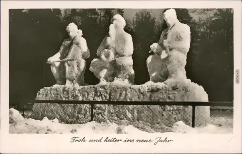 Ansichtskarte  Glückwunsch - Neujahr/Sylvester - Vereiste Musikanten 1955