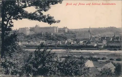 Ansichtskarte Pirna Schloss Sonnenstein mit Panorama 1910