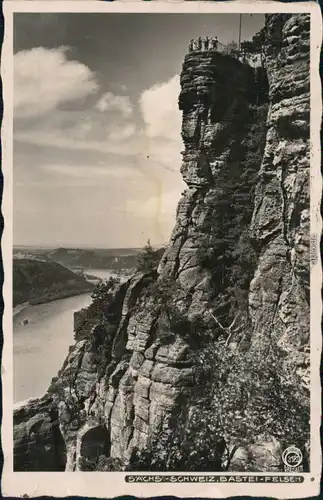 Ansichtskarte Rathen Bastei-Felsen mit Blick ins Elbtal 1928 Walter Hahn:3181 