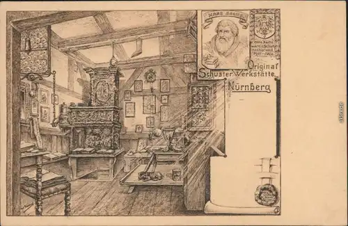 Ansichtskarte Nürnberg Hans Sachs Haus - Original Schuster Werkstätte 1920