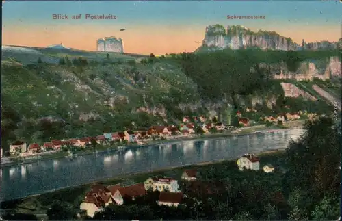 Ansichtskarte Bad Schandau Panorama-Ansicht, Schrammsteine 1910