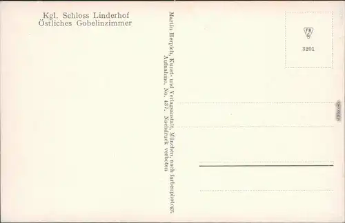 Ansichtskarte Linderhof-Ettal Schloss Linderhof - Östl. Gobelinzimmer 1914