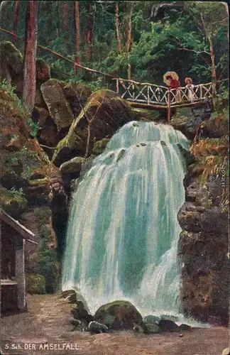 Ansichtskarte Rathen Künstlerkarte: Amselfall (Elbsandsteingebirge) 1905