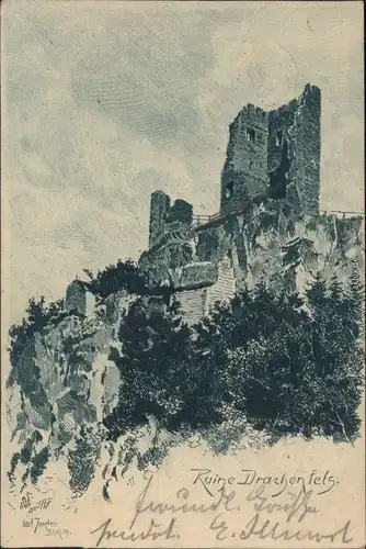 Bad Godesberg-Bonn Künstlerkarte - Burg Drachenfels (Siebengebirge) 1905