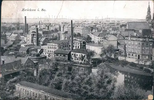 Ansichtskarte Zwickau Blick auf den Ort 1910