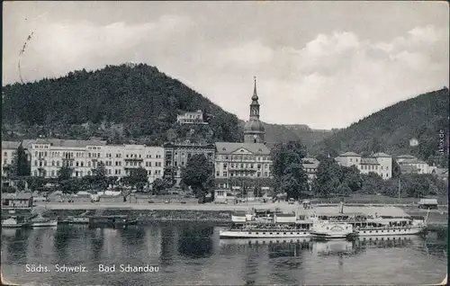 Ansichtskarte Bad Schandau Elbdampfer, Blick auf den Ort 1960