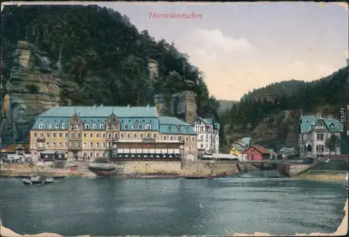 Ansichtskarte Herrnskretschen Hřensko Blick auf den Ort 1912