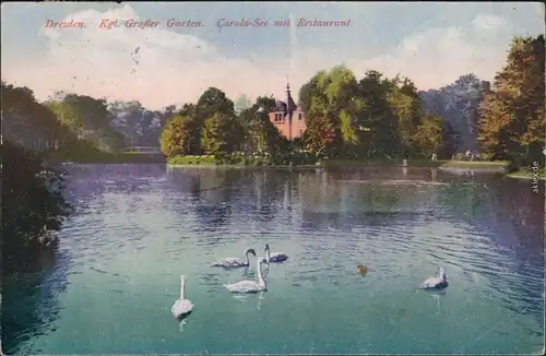Ansichtskarte Strehlen-Dresden Großer Garten - Carola See mit Restaurant 1919
