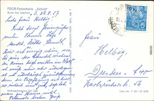 Ansichtskarte Bucha-Unterwellenborn FDGB-Ferienheim "Aktivist" 1957