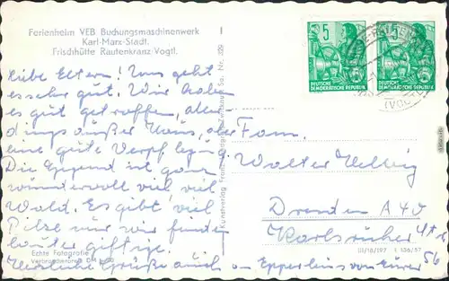 Ansichtskarte Morgenröthe-Rautenkranz Ferienheim 1957