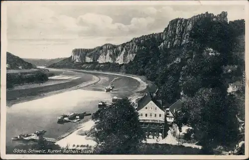 Ansichtskarte Rathen Panorama-Ansicht mit Elbdampfern 1933