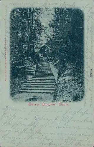 Mondscheinlitho o Oybin Burg und Klosterruine - oberes Burgthor 1905