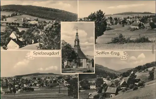 Ansichtskarte Seiffen (Erzgebirge) Teilansichten, Kirche c1975