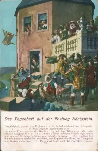 Königstein (Sächsische Schweiz) Künstlerkarte - Das Pagenbett  Festung   1913