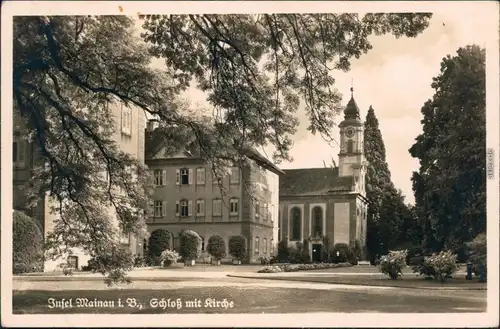 Ansichtskarte Insel Mainau-Konstanz Deutschordensschloss mit Kirche 1943