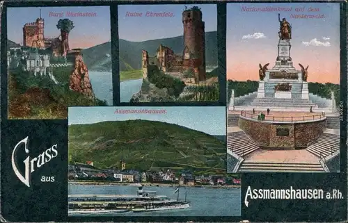 Assmannshausen Rüdesheim Rheinstein Ruine Ehrenfels, Niederwalddenkmal 1914