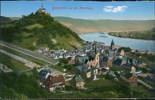Ansichtskarte Braubach Blick auf die Stadt mit Marksburg 1910