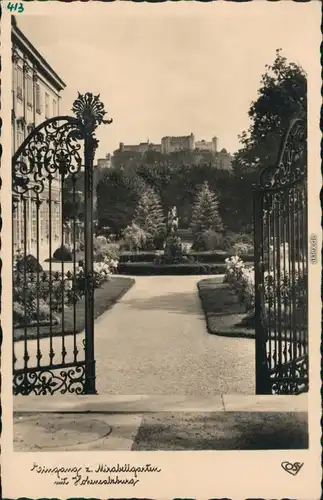 Ansichtskarte Salzburg Mirabellengarten mit Festung Hohensalzburg 1932