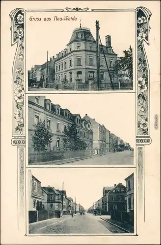 Ansichtskarte Neuweida-Riesa 3 Bild: Straßen und Villen 1908