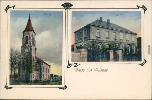 Ansichtskarte Streumen-Wülknitz Kirche, Schule b Meißen 1908