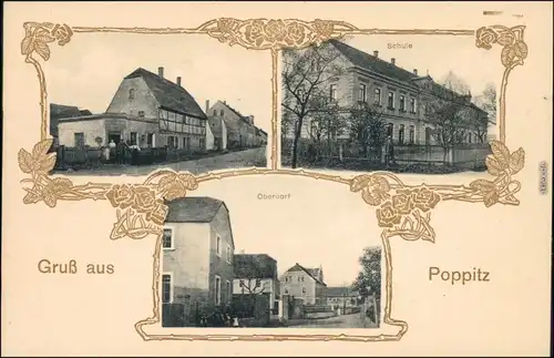 Ansichtskarte Poppitz-Riesa Schule, Obersdorf, Wohnhäuser - Jugendstil 1907 