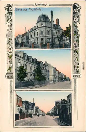 Ansichtskarte Neuweida-Riesa 3 Bild: Straßen und Villen 1900 coloriert