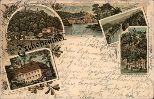 Litho Ak Zschopau Schloss Lichtenwalde,  , Harras-Eiche und Harras-Denkmal 1899
