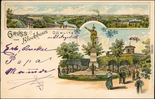 Görlitz Zgorzelec 2 Bild Litho: Stadt und Blockhaus - Gruss aus 1898 