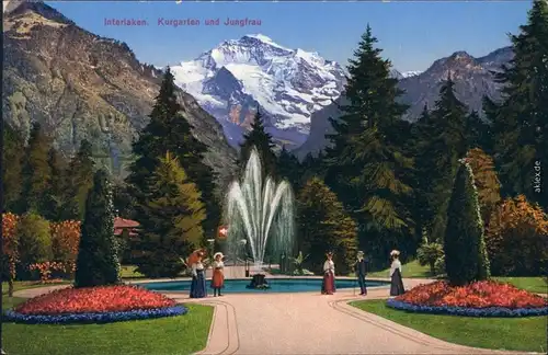 Ansichtskarte Interlaken Kurgarten und Jungfrau 1914
