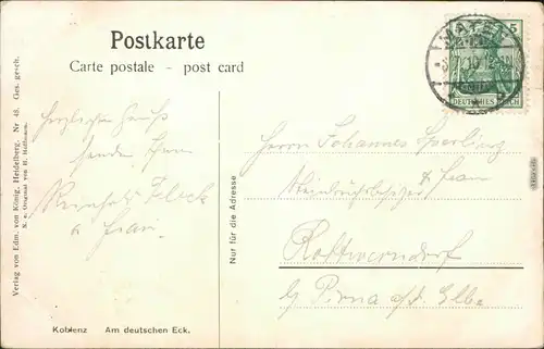 Ansichtskarte Koblenz Künstlerkarte v. H. Hoffmann - Deutsches Eck Schiff 1912