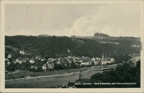 Ansichtskarte Bad Schandau Panorama-Ansicht mit Schrammsteinen 1953