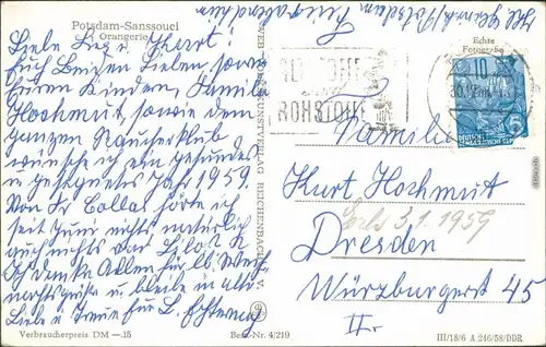 Ansichtskarte Potsdam Sanssouci Orangerie 1958