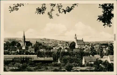 Ansichtskarte Ostritz (Oberlausitz) Wostrowc Panorama-Ansicht mit Kirchen 1954