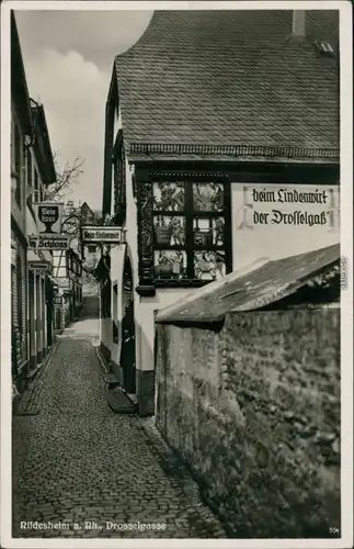 Ansichtskarte Rüdesheim (Rhein) Drosselgasse, Werbung 1932 