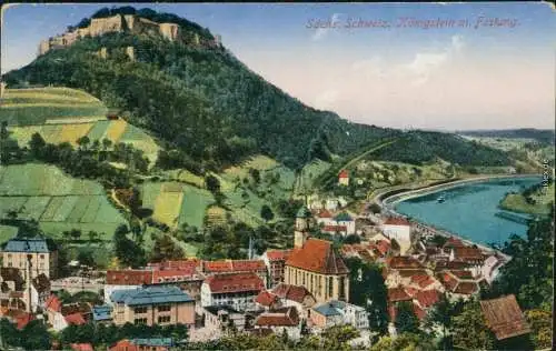 Königstein (Sächsische Schweiz) Blick auf den Ort, Festung 1927