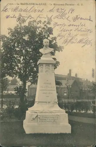 CPA La Madeleine Denkmal Georges Fontaine 1914