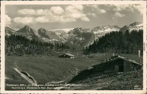 Berchtesgaden Gotzenalm mit Teufelshörnern, Hochkönig und Alpe 1931