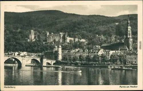 Ansichtskarte Heidelberg Panorama-Ansicht mit Schloss 1954