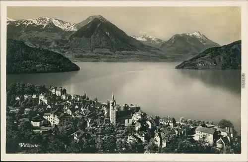 Ansichtskarte Vitznau Panorama-Ansicht mit Kirche See und Berge 1930