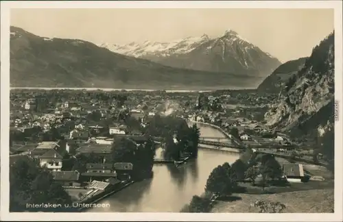 Ansichtskarte Interlaken Panorama-Ansicht mit Brücke und Bergmassiv 1931