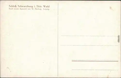 Ansichtskarte Schwarzburg Schloss Schwarzburg - Aquarell von W. Hartwig 1923