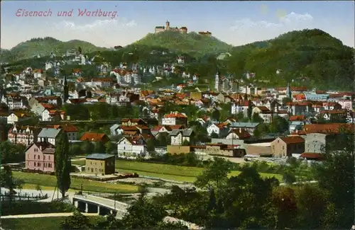 Ansichtskarte Eisenach Wartburg mit Panorama vom Ort 1914