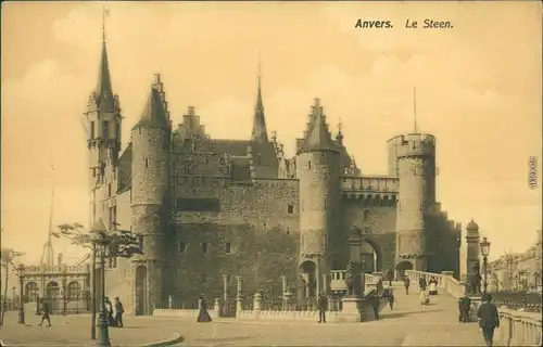 Ansichtskarte Antwerpen Anvers Le Steen mit Brücke und Haupteingang 1915