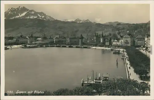Ansichtskarte Luzern Lucerna Seebrücke mit Bergmassiv 1931