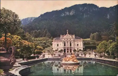 Ansichtskarte Linderhof-Ettal Schloss Linderhof mit Brunnen 1914