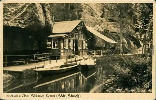 Ansichtskarte Hinterhermsdorf-Sebnitz Bootstation Obere Schleusen-Klamm 1957