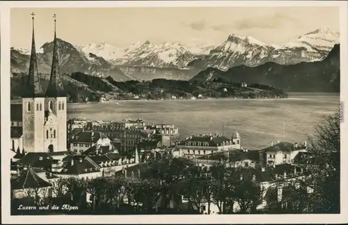 Ansichtskarte Luzern Lucerna Panorama-Ansicht mit Alpen 1930